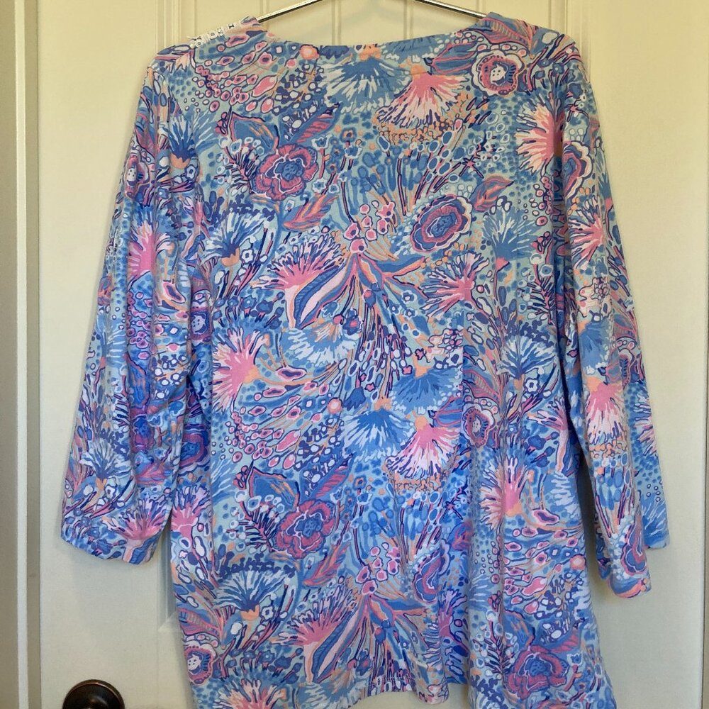 Lilly Pulitzer Blue Pink Tunic Top, Women’s XL – 3/4 Sleeve - Picture 2 of 4